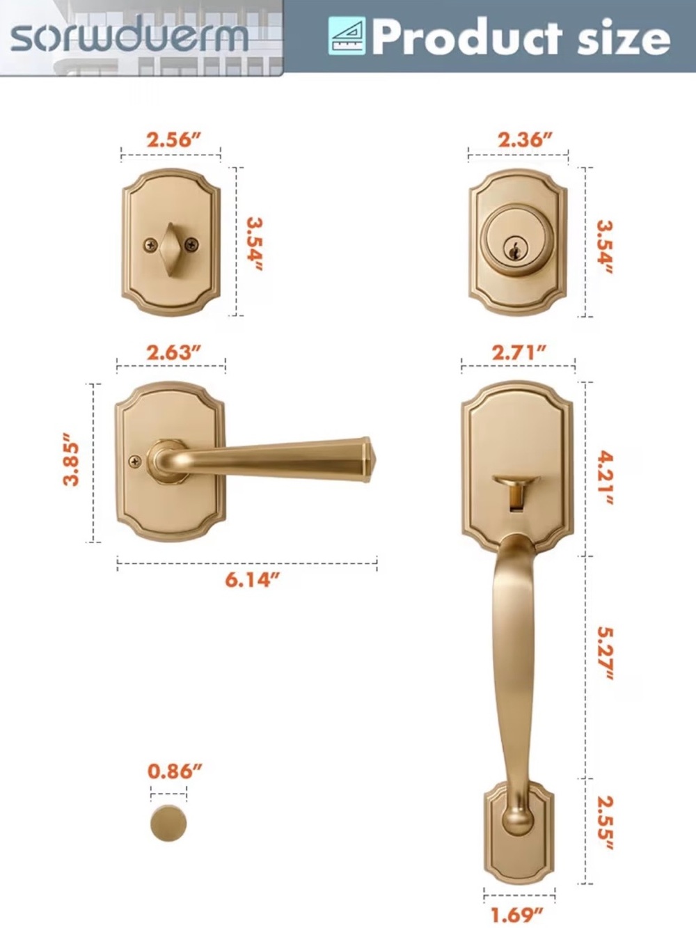 Brushed Gold Exterior Door Handle and Deadbolt Set